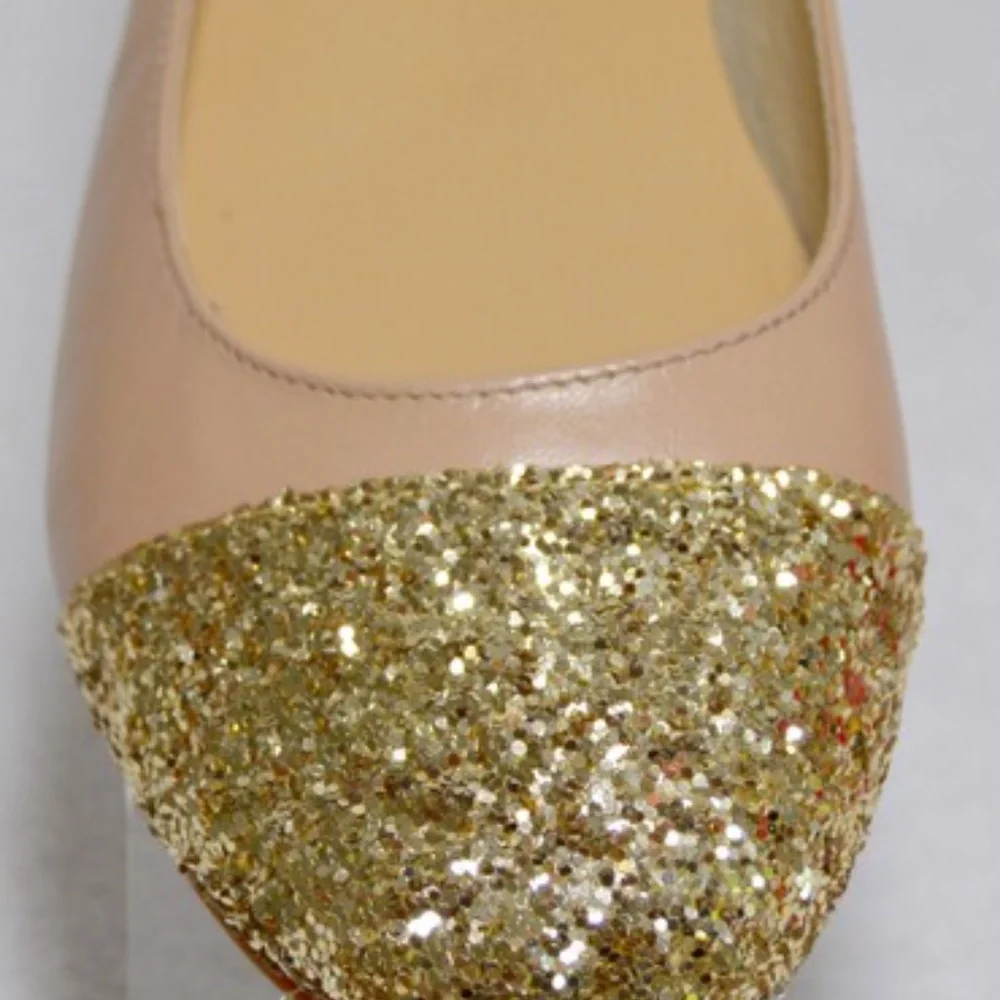 Kate Spade Nude New Gold Glitter Cap Toe Ballet Flats 🏷️ NWT